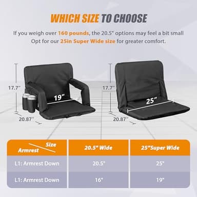 Nova Microdermabrasion 20.5"/25" Wide Stadium Seat for Bleachers w/Back Support Padded Cushion Portable Reclining Bleacher Seats Camping Stadium Chair Waterproof - Image 3