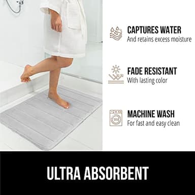 GORILLA GRIP Memory Foam Bath Mat, Soft Absorbent US Designed Bathroom Rug, Gripping Dots Machine Washable Bathmat, Cushioned Floor Mats, Shower Sink Rugs Room Décor Accessories, 30x20 Light Gray - Image 7