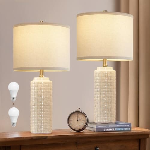 Luvkczc 24.8" Modern Ceramic Bedside Lamp Set of 2, 3 Color Temperature&Bulbs Included - Farmhouse Nightstand Lamps for Living Room Bedroom End Table Office Entryway - Image 1