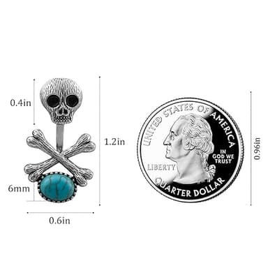 Halloween Earrings Silver Turquoise Skull Stud Earrings Skull Head Earrings for Men Women Birthstone Earrings for Halloween Gift - Image 3