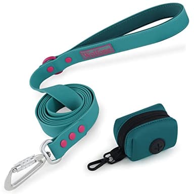 Wolfone 6ft Viridian Green Waterproof Dog Leash with Dog Poop Bag Dispenser Safety Auto-Lock Carabiner Leash for Dogs Soft Handle Easy Care - Image 1