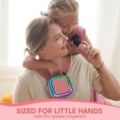 SYNCFUN Karaoke Machine, Mini Karaoke Machine with 2 Wireless Microphones for Kids and Adults, Bluetooth Speaker Toys, Birthday Girls Gift for Ages 3,4, 5, 6,7, 8,9,10,11,12+ Years Old(Pink) - Image 6