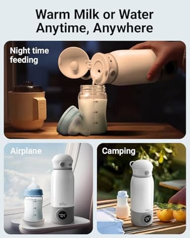 Bear Portable Bottle Warmer for Travel, Milk Warmer for Breastmilk Formula, 17oz Large Capacity Water Warmer with Precise Temp Control, Fast Heating&Long Battery for Travel Car Airplane - Image 2