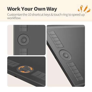 GAOMON M10K Drawing Tablet, 10x6 inch Large Graphics Tablet with Touch Ring, 8192 Levels Battery-Free Stylus, 10 Hot Keys, Art Tablet for Design, Writing, Editing, Work with Mac, Windows, Android - Image 2