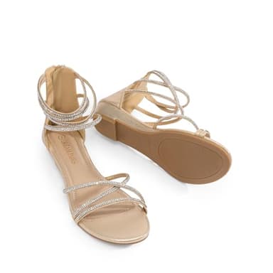 DREAM PAIRS Women's Ankle Strap Flat Sandals Summer Dressy Strappy Gladiator Rhinestones Sandals,Size 11,Gold,WEITZ - Image 6