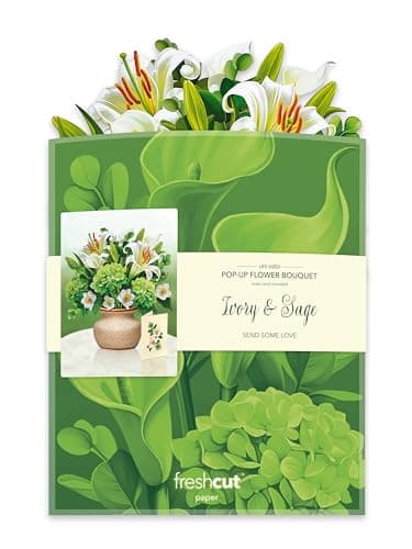 Freshcut Paper Pop Up Cards, Ivory & Sage, 12 Inch Life Sized Forever Flower Bouquet 3D Popup Greeting Card, Birthday Cards, Get Well Gifts, Blank Notecard & Envelope - Image 2