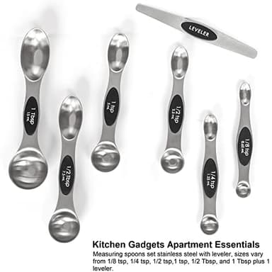 Magnetic Measuring Spoons Set Stainless Steel with Leveler, Stackable Metal Tablespoon Measure Spoon for Baking, Cups and Spoon Set Kitchen Gadgets Apartment Essentials Fits in Spice Jars - Image 7