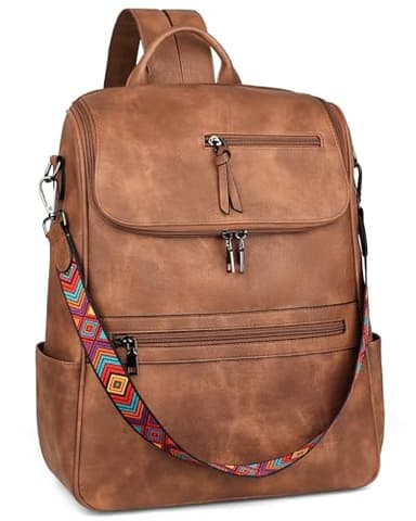 FADEON Laptop Backpack for Women Leather Travel Backpack with Laptop Compartment, Designer Ladies Computer Backpacks Brown - Image 1