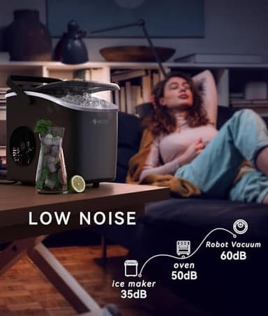 ecozy Portable Countertop Ice Maker - 9 Ice Cubes in 6 Minutes, 26 lbs Daily Output, Self-Cleaning with Ice Bags, Scoop, and Basket for Kitchen, Office, Bar, Party - Black - Image 5