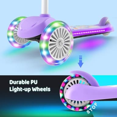 TONBUX Kids Scooter for Ages 3-8, Toddler Scooter with Light-Up Deck and Wheels, Adjustable 4-Level Height 3-Wheel Scooters for Kids, Lean-to-Steer Design (Purple) - Image 3