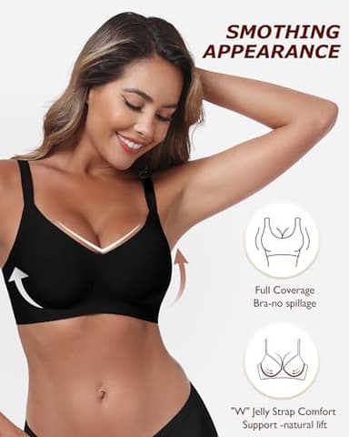 LUXMAY Wireless Bra Comfortable Seamless Bras for Women No Underwire Full Coverage Wirefree Bras with Support and Lift Black 34D - Image 3