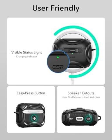 ESR for AirPods Pro 2 Case (2023/2022/2019, 2nd/1st Gen), Compatible with AirPods Pro 2nd Generation (USB-C/Lightning Cable), Effortless MagSafe, Drop-Proof Lock, Easy Open, Cyber Series, Black - Image 9