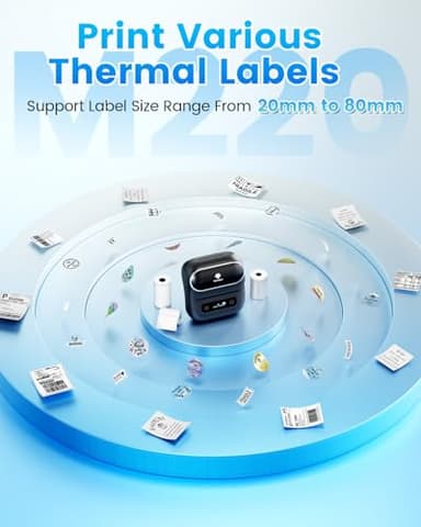 Phomemo Label Maker, M220 Thermal Label Printer, 80mm Portable Bluetooth Barcode Printer Compatible with Andriod/iOS for Home, Office, Small Business, with 3 Packs Label & Case - Image 2