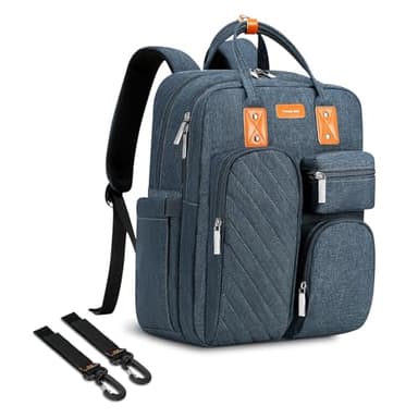 Diaper Bag Backpack, Large Capacity Baby Diaper Backpack with Tons of Pockets, Built-in Stroller Straps, Multi function Waterproof Diaper Bag（Bluish grey） - Image 1