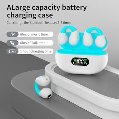 Clip On Earbuds,True Wireless Bluetooth 5.3 Lightweight Comfort Bone Conduction Open Ear Headphones with LED Digital Display Charging Case Sport Built-in Mic IPX7 Waterproof for Running Fitness, Blue - Image 2