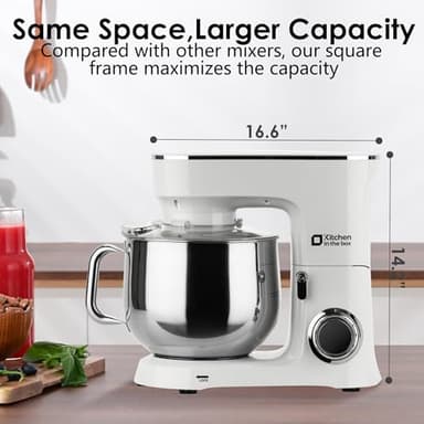 Kitchen in the Box Stand Mixer, 900W 8.5 QT Kitchen Electric Mixer, 10-Speed Large Capacity Tilt-head Food Mixer with Dough Hook, Wire Whip, Flat Beater & Splash Guard (White) (Renewed) - Image 6