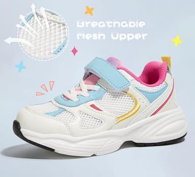 LUCKY STEP Kids Tennis Running Shoes for Children Athletic Sports Gym Lightweight Casual Walking Wide Shoes Toddler School Sneakers(White/Blue,Little Kid 2) - Image 5
