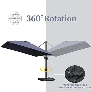 PURPLE LEAF 9' X 11.5' Patio Umbrella Outdoor Cantilever Rectangle Umbrella Aluminum Offset Umbrella with 360-degree Rotation for Garden Deck Pool Patio, Navy Blue - Image 8