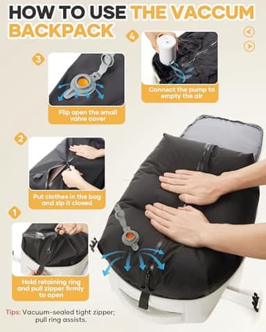 KEYEMP Vacuum Seal Backpack for Clothing Travel with Air Pump Waterproof Laptop Carry On Backpack Personal item Travel Essentials Compression Space Saver Bags Storage with Vacuum System Women Beige - Image 2