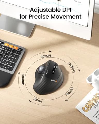 ProtoArc Wireless Trackball Mouse, EM01 NL Ergonomic Bluetooth Rollerball Thumb Rechargeable Computer Laptop Mouse, Adjustable Angle & 3 Device Connection for PC, Mac, Windows-Gray Ball - Image 5