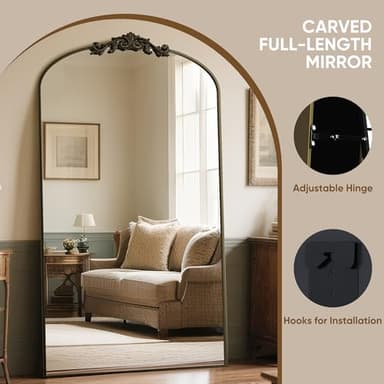 Antok Arched Full Length Mirror, 81"x41" Floor Mirror with Carved, Full Body Mirrors for HomeDecor, Standing/Halling Large Wall Mirror for Bedroom, Living Room, Cloakroom, Bronze, Retro Style - Image 7