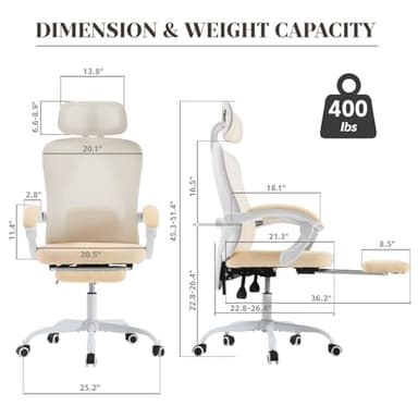 Ergonomic Office Chair with Retractable Footrest, 400LBS Capacity,Synchronized Armrest, Breathable Mesh, Adjustable Lumbar Support - Image 2