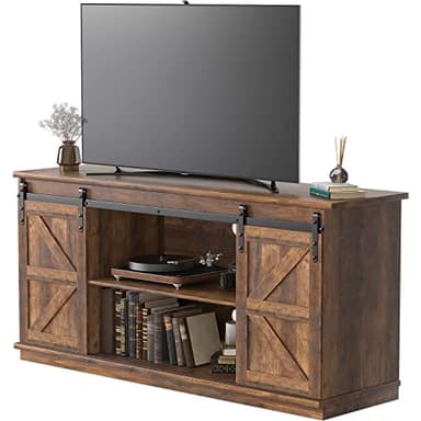 JUMMICO TV Stand for 65 Inch TV, Entertainment Center with Storage Cabinets and Sliding Barn Doors, Mid Century Modern Media TV Console Table for Living Room Bedroom (Rustic Oak) - Image 8