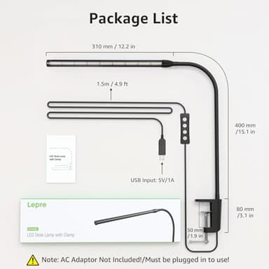 Lepro Clip on Desk Lamp LED Reading light Dimmable USB Small Clamp Lamp with 3 Color Modes 10 Brightness, Adjustable Flexible Gooseneck Table Light for Bed Headboard, Nail, Home Office,Computer(Black) - Image 5