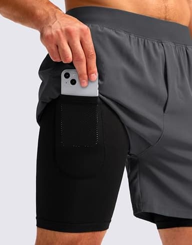 Soothfeel Men's 2 in 1 Running Shorts with 4 Pockets 5 Inch Quick Dry Gym Active Workout Athletic Shorts for Men with Liner(Grey&Black, XL) - Image 5