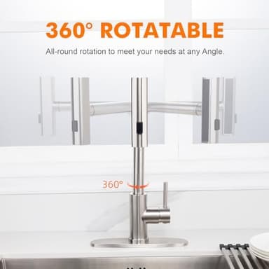 Ibergrif Waterfall Kitchen Faucet with Pull Down Sprayer, Kitchen Sink Faucet 3 Water Outlet Modes, Single Handle, Brushed Nickel, 360° Swivel, Stainless Steel Kitchen Faucets for RV, Bar, Farmhouse - Image 4