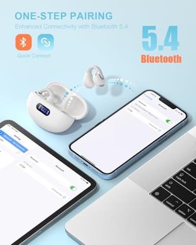 Jzones Open Ear Clip Wireless Earbuds Bluetooth 5.4, Lightweight Comfort Sports Bone Conduction Headphones Built-in Mic for Clear Audio, Stable Fit Earphones 24H Play-Beige - Image 4