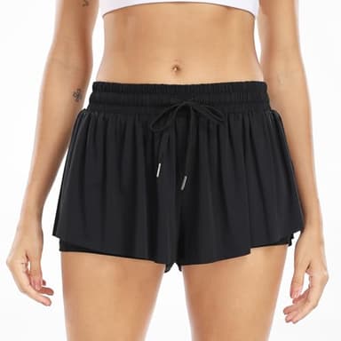 Wsirmet Flowy Shorts for Women Butterfly Shorts 2 in 1 Athletic Workout Gym Biker Running Shorts with Pockets Black L - Image 2