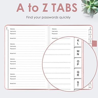 Elegant Password Book with Alphabetical Tabs - Hardcover Password Book for Internet Website Address Login - 5.2" x 7.6" Password Keeper and Organizer w/Notes Section & Back Pocket (Rose Gold) - Image 4