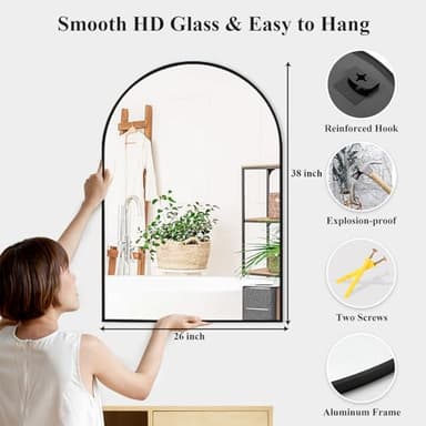 Fabuday Large Black Arch Mirror for Bathroom Wall - 26x38 Big Arched Mirror for Over Sink, Hanging Metal Framed Mirrors for Living Room, Bedroom, Entryway, Hallway Decor - Image 5