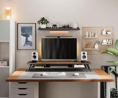 Fenge Dual Monitor Stand, Monitor Stands Riser for 2 monitors, 42.5 Inch Wood Desk Shelf with Storage Organizer and Cable Management for Office Desk Accessories - Image 3