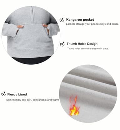 THE GYM PEOPLE Women's Half Zip Pullover Sweatshirt Fleece Stand Collar Crop Sweatshirt with Pockets Thumb Hole Grey - Image 5