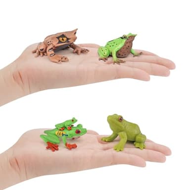 Wildlife Animal Frog Model Playsets 4 PCS Red Eye Tree Frog Triangular Leaf Frog Figures Figurine Family Party Favors Supplies Cake Toppers Set Toys for Boys Girls Kid Toddlers - Image 4