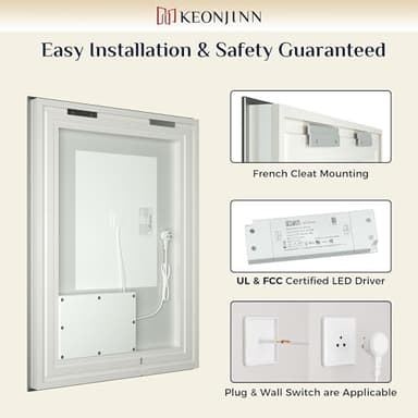 Keonjinn 96 ” x 36 ” Lighted Mirror for Bathroom Wall, LED Mirror with Frontlit & Backlit, Large Bathroom Mirror with Lights, Dimmable 3-Color Lights, HD Tempered Glass, UL-Listed LED Driver - Image 7