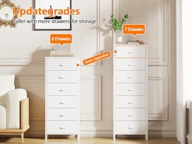 Furnulem White Tall Dresser for Bedroom with 7 Drawers, Vertical Chest of Drawer in Closet, Nightstand Storage Tower Unit Organizer with Fabric Bins for Dorm,Living Room,Entryway,Hallyway - Image 7