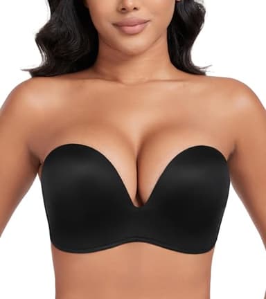 DotVol Women Strapless Push Up Bra Custom Lift Invisible Wing Shape Anti-Slip Wirefree Bra(Wing Pure Black,38B) - Image 3
