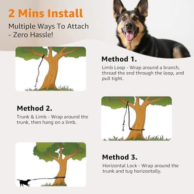 LOOBANI Outdoor Bungee Tug Toy, Dog Toy Hanging from Tree for Small to Large Dogs, Interactive Exercise Play Cord & Tether with Chew Rope Toy (Tree Stump Tug of War-Black) - Image 3