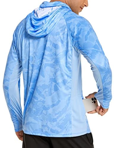 COOrun Men's Hooded Fishing Shirts UPF 50+ Long Sleeve Hoodie with Mask Lightweight Rash Guard for Men Camo SPF UV Sun Shirt - Image 6