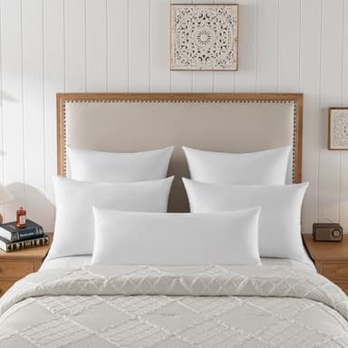 basic home 20x20 Decorative Throw Pillow Inserts-Down Feather Pillow Inserts-Square-Cotton Fabric-Set of 2-White. - Image 2