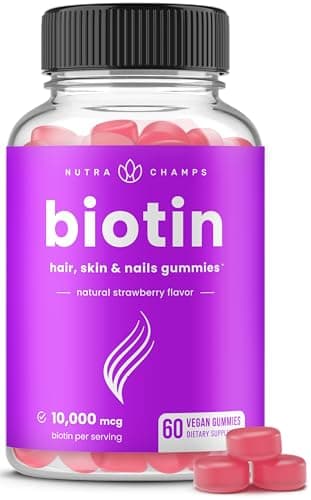 Biotin Gummies 10000mcg [High Potency] for Healthy Hair, Skin & Nails Vitamins for Women, Men & Kids - 5000mcg in Each Hair Vitamins Gummy - Vegan, Non-GMO, Hair Health Supplement - Image 1