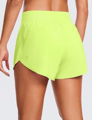 CRZ YOGA High Waisted Dolphin Athletic Running Shorts for Women 3" High Split Comfy Mesh Liner for Gym Workout Track Neon Yellow Large - Image 2