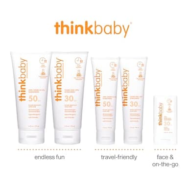 Thinkbaby SPF 50+ Baby Mineral Sunscreen – Safe, Natural Sunblock for Babies - Water Resistant Sun Cream – Broad Spectrum UVA/UVB Sun Protection – Vegan Baby Sunscreen Lotion, 3 Oz. - Image 5