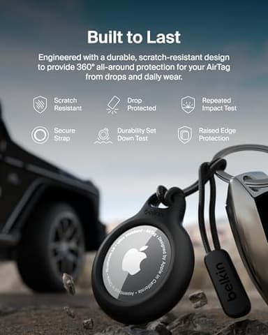 Belkin Apple Airtag Secure Holder With Strap - Apple Air Tag Keychain - Airtag Holder With Strap For Key Ring - Airtag Keychain Accessories - Scratch Resistant Airtag Case With Raised Edges - Black - Image 5