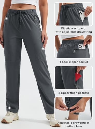 Libin Women's Pants 31" Hiking Cargo Pants Lounge Athletic Cooling Wind Work Tactical Zipper Pockets, Gray L - Image 4