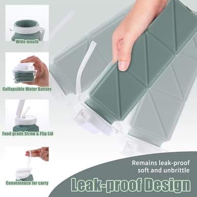 XSSDPDC Food Grade BPA Free Silicone Water Bottle, 21oz Collapsible Water Bottlewith Straw Leakproof for Sports,Office, Gym, Hiking, Mountaineering, Travel（green+blue+gray） - Image 3