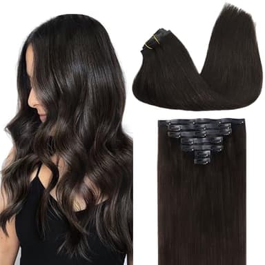GOO GOO Clip in Hair Extensions Real Human Hair, Remy Human Hair Extensions Clip ins for Women, Natural Human Hair, 20inch 110g 7Pcs, 2 Dark Brown - Image 1
